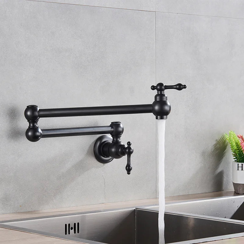 Wall Mount Brass Kitchen Faucet Chrome 360° Swivel | ELLEN Kitchen Faucet PLUSH Black