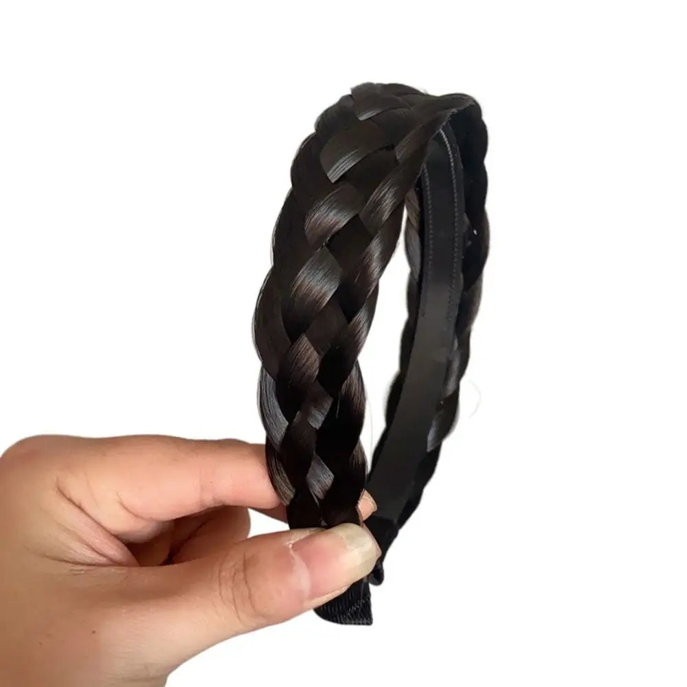 Wide Twist Braided Wig Headband Women – Korean Style Hair Hoop Braided Hair Headband PLUSH black