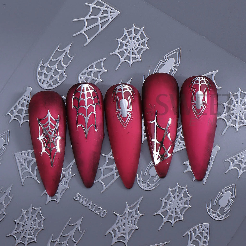 Y2K Spider Web Nail Art Stickers – Halloween Black Gold Silver Nail Art Stickers PLUSH