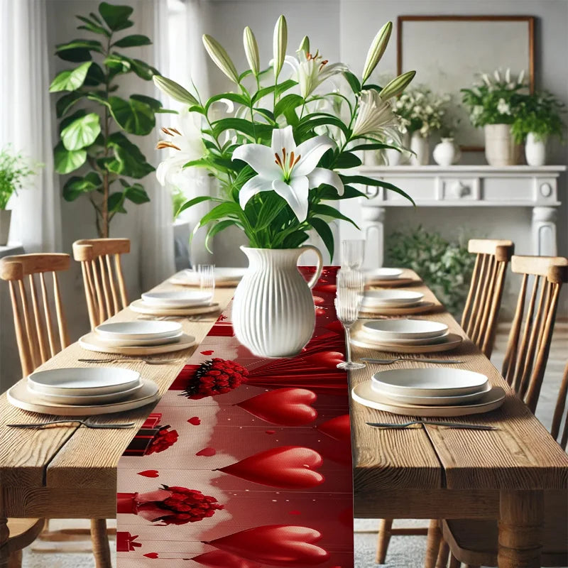 Valentine's Day Table Runner – Hearts, Roses & Dove Print Table Runner PLUSH