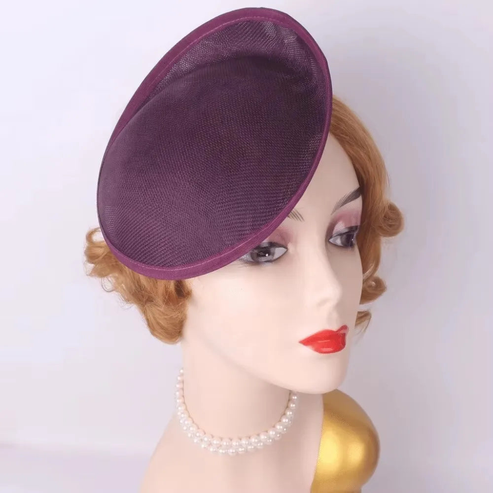 Wide Brim Linen Fascinator Hat Base – Vintage Mesh Headpiece Fascinator Hat Base PLUSH Purple