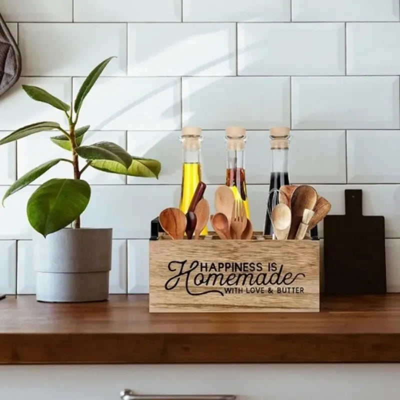 Wooden Cutlery & Desktop Organizer Tray – Rustic Storage Box Kitchen Organizer Tray PLUSH