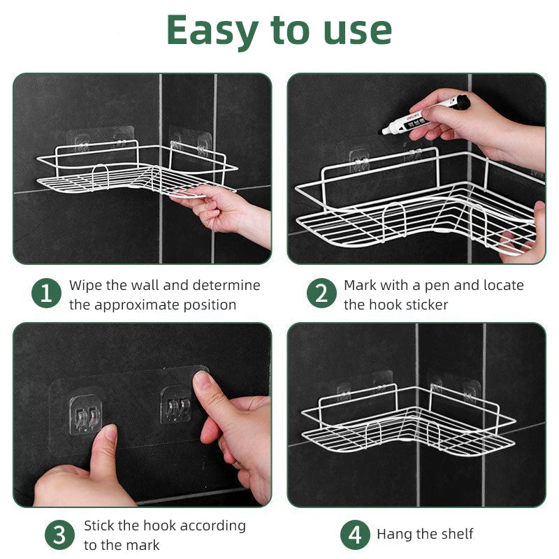 No-Drill Aluminum Corner Shower Shelf & Bathroom Wall Organizer Bathroom Corner Shelf PLUSH