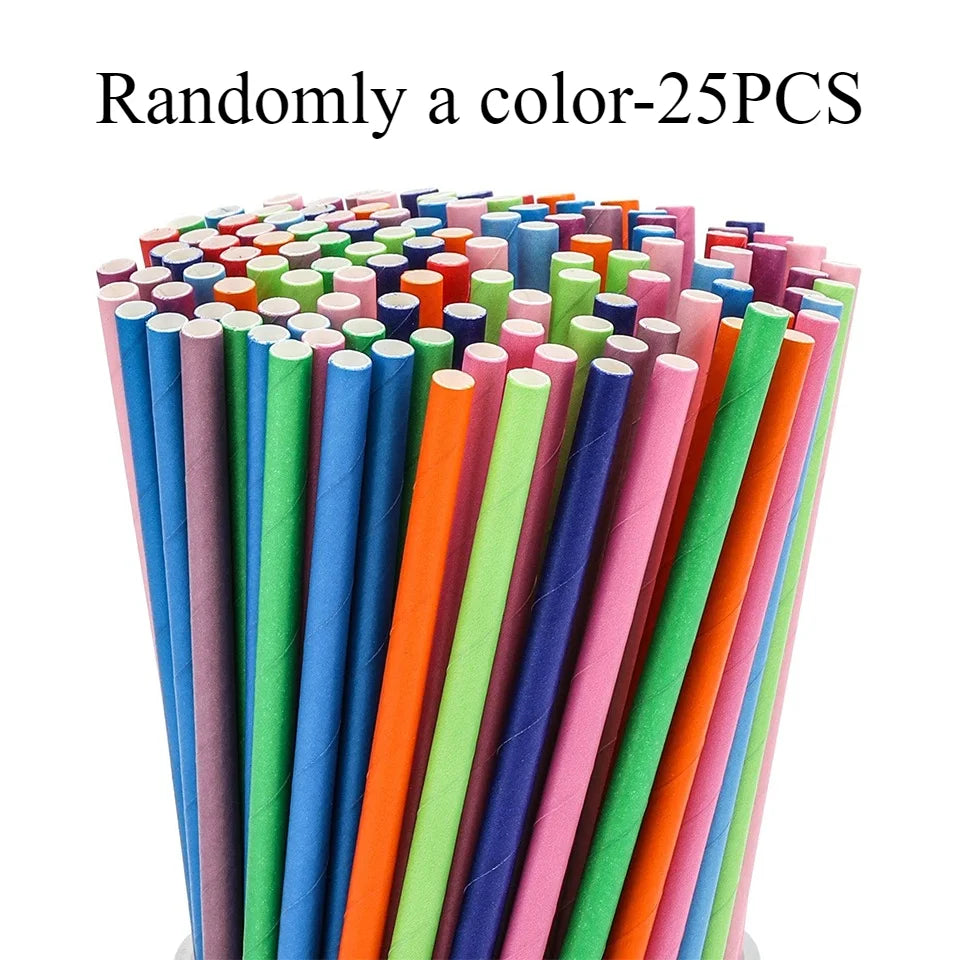 Solid Color Disposable Paper Straws 25/50/100pcs | Party Events Disposable Paper Straws PLUSH Random Color-25PCS