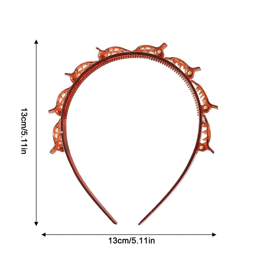 Women's Headband with Clips – Twist Plait Hair Hoop Hairpin Clip Headband PLUSH Red