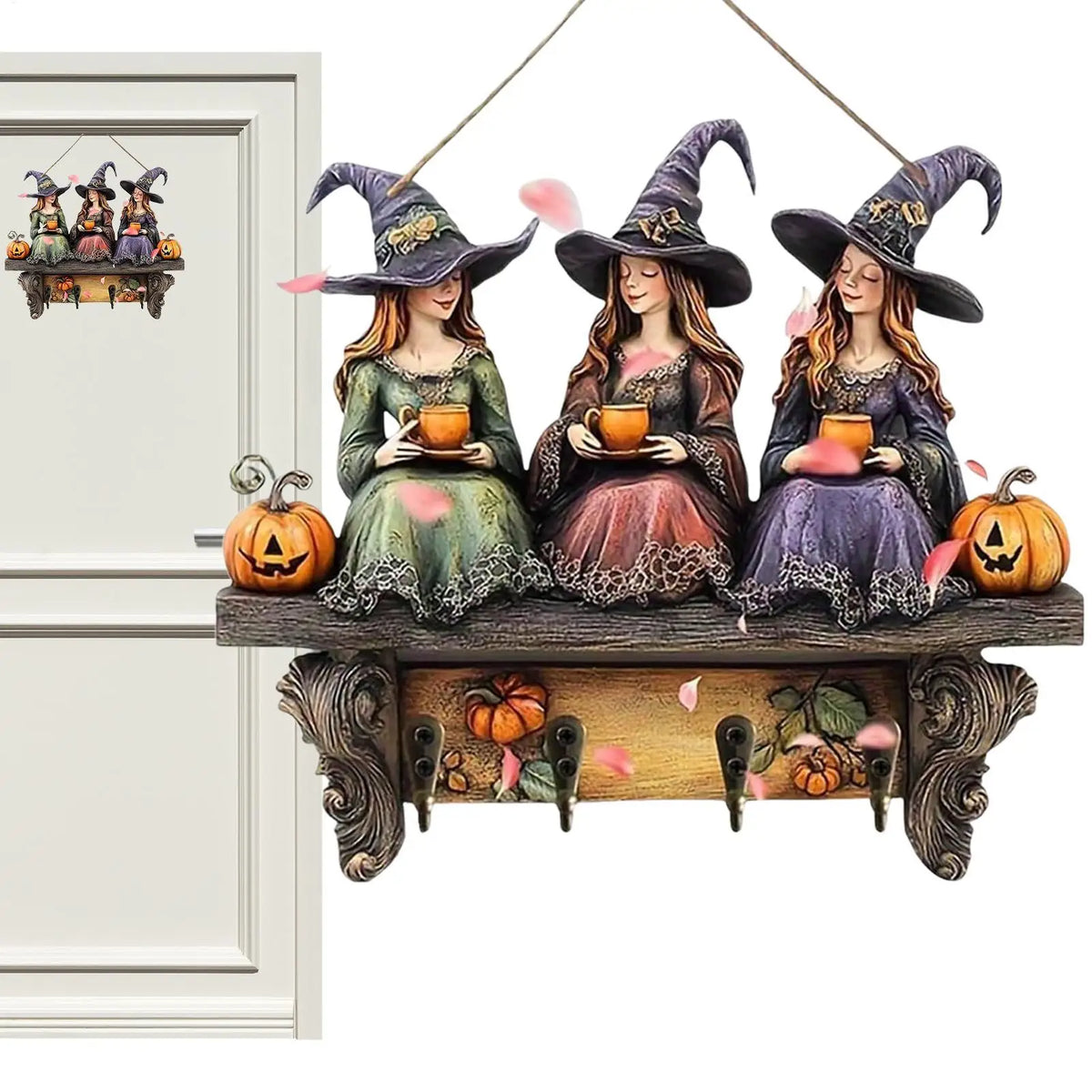 Witch Wall-Mounted Key Holder – Halloween Wood Hook Décor Wall Key Holder PLUSH