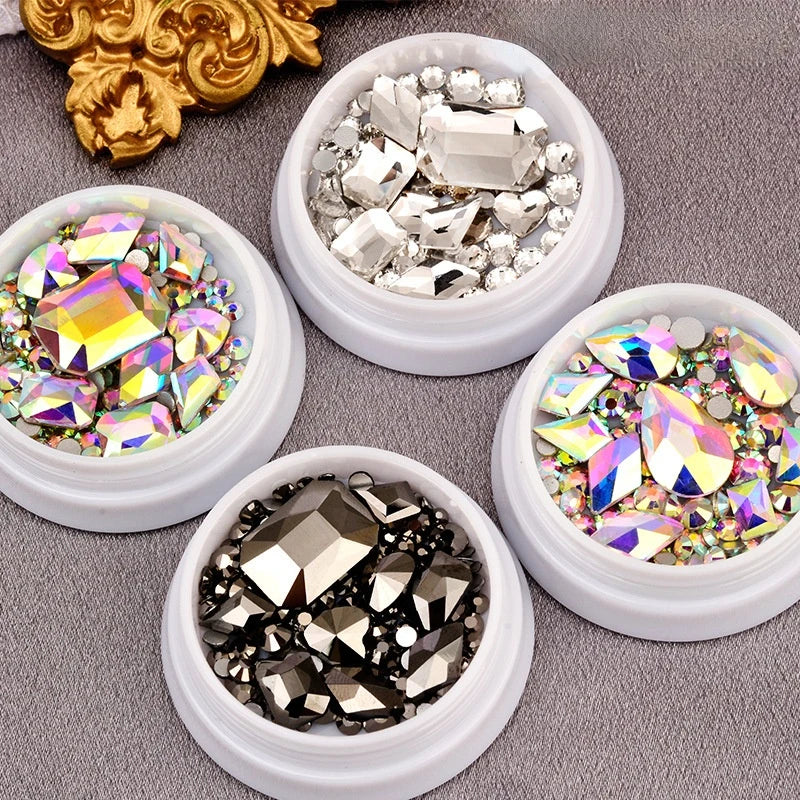 Mixed-Shape Nail Art Rhinestones – Flatback Crystal Gems Box Nail Art Rhinestones PLUSH