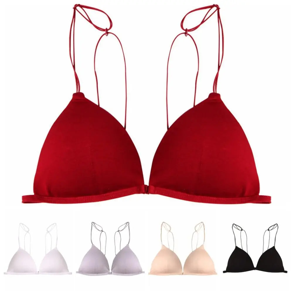 Women's Triangle Push-Up Wireless Bra | French Style Thin Strap Wireless Push-Up Bra PLUSH
