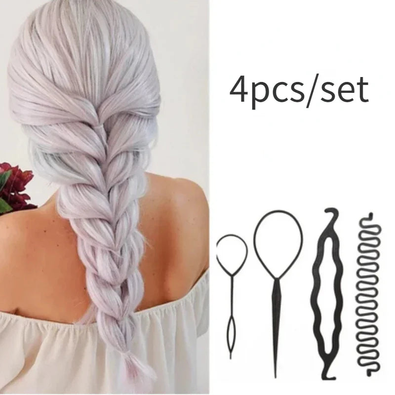 Topsy Loop Ponytail & Hair Bun Maker Set – 1/2/3/4pcs Hair Styling Tool PLUSH No.4 4pcs set