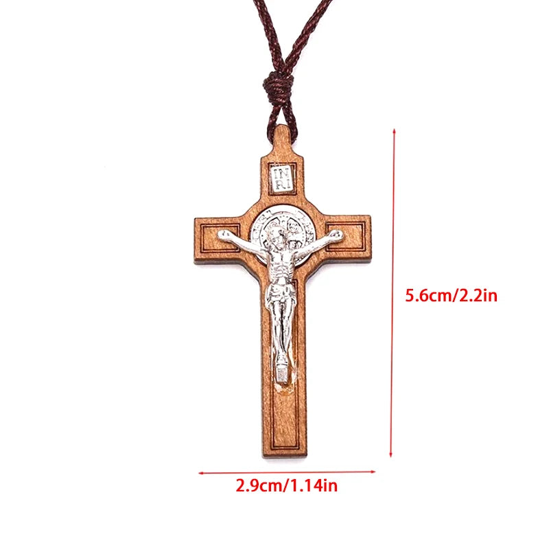 Wood & Metal Cross Necklace – Unisex Christian Faith Gift Cross Pendant Necklace PLUSH 1pcs