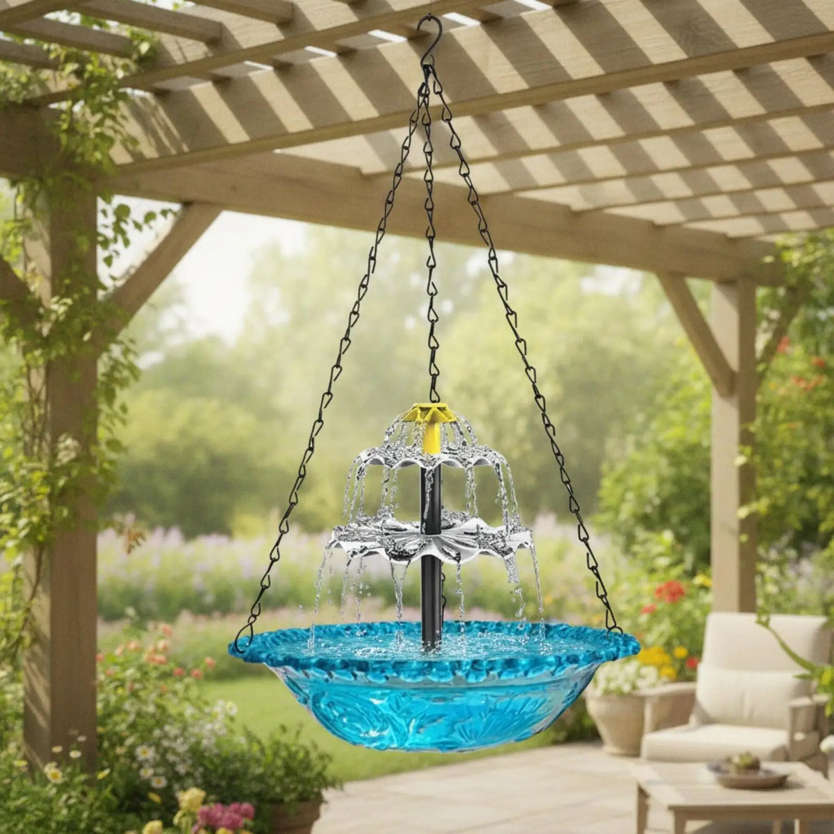 Solar Hanging Glass Bird Bath Fountain – Two-Tier Water Spout Bird Bath Fountain PLUSH