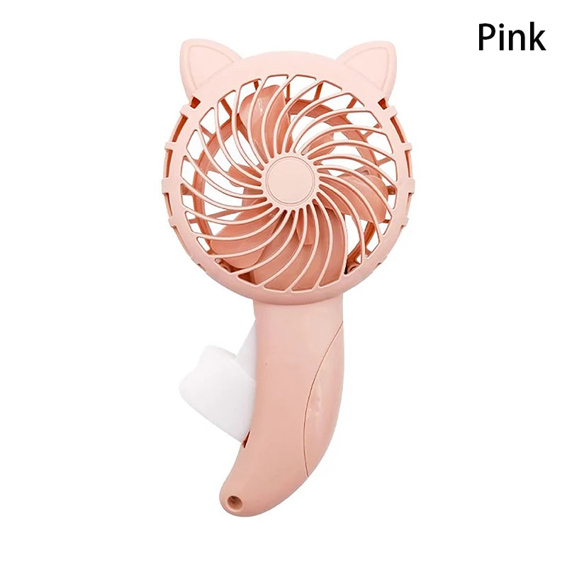 Portable Hand Pressure Mini Fan – No Battery Cartoon Handheld Handheld Mini Fan PLUSH Pink