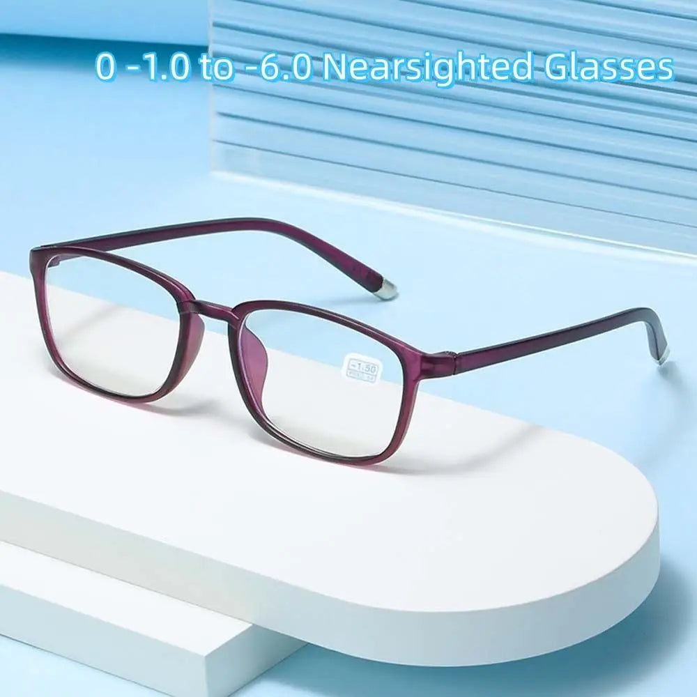 Square Myopia Glasses -1.0 to -6.0 | Black Purple Grey Frames Myopia Eyeglasses PLUSH