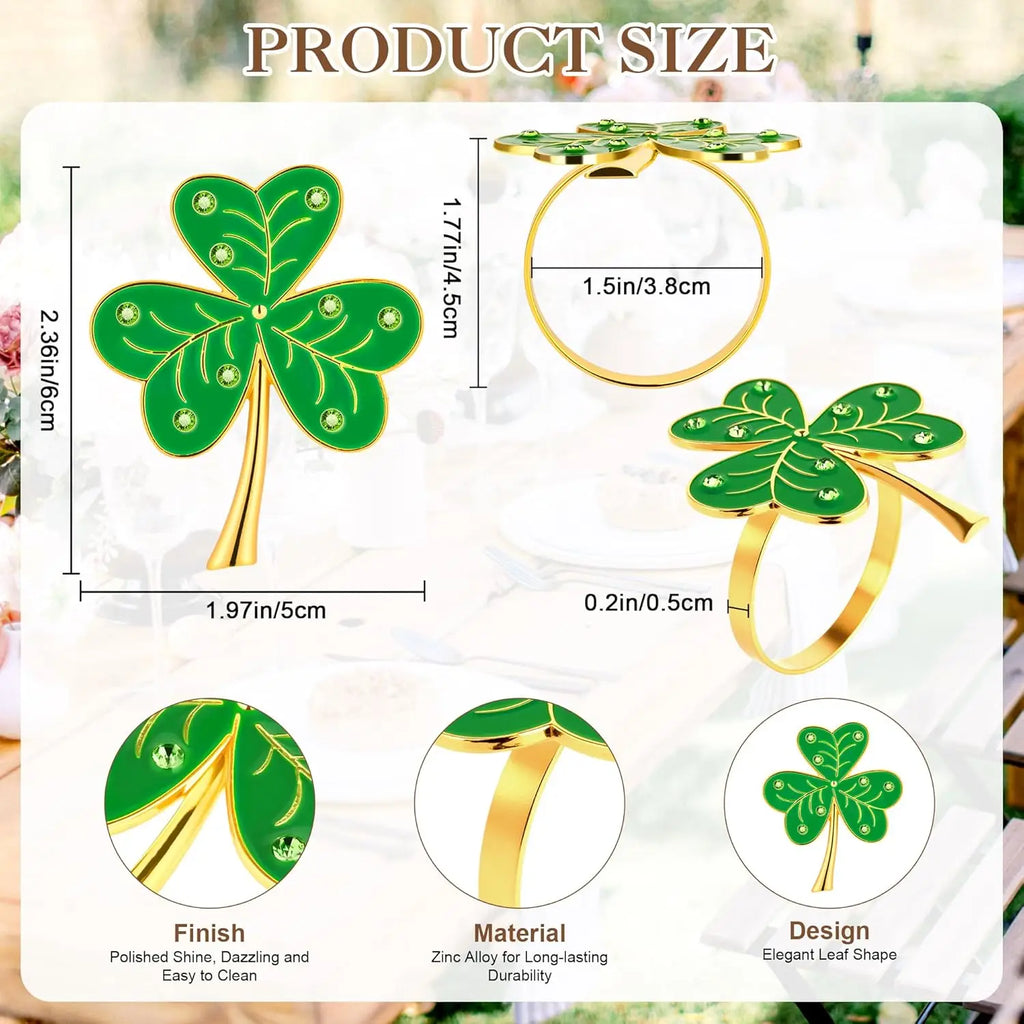 Lucky Clover Rhinestone Napkin Rings – Wedding Table Décor Napkin Rings PLUSH