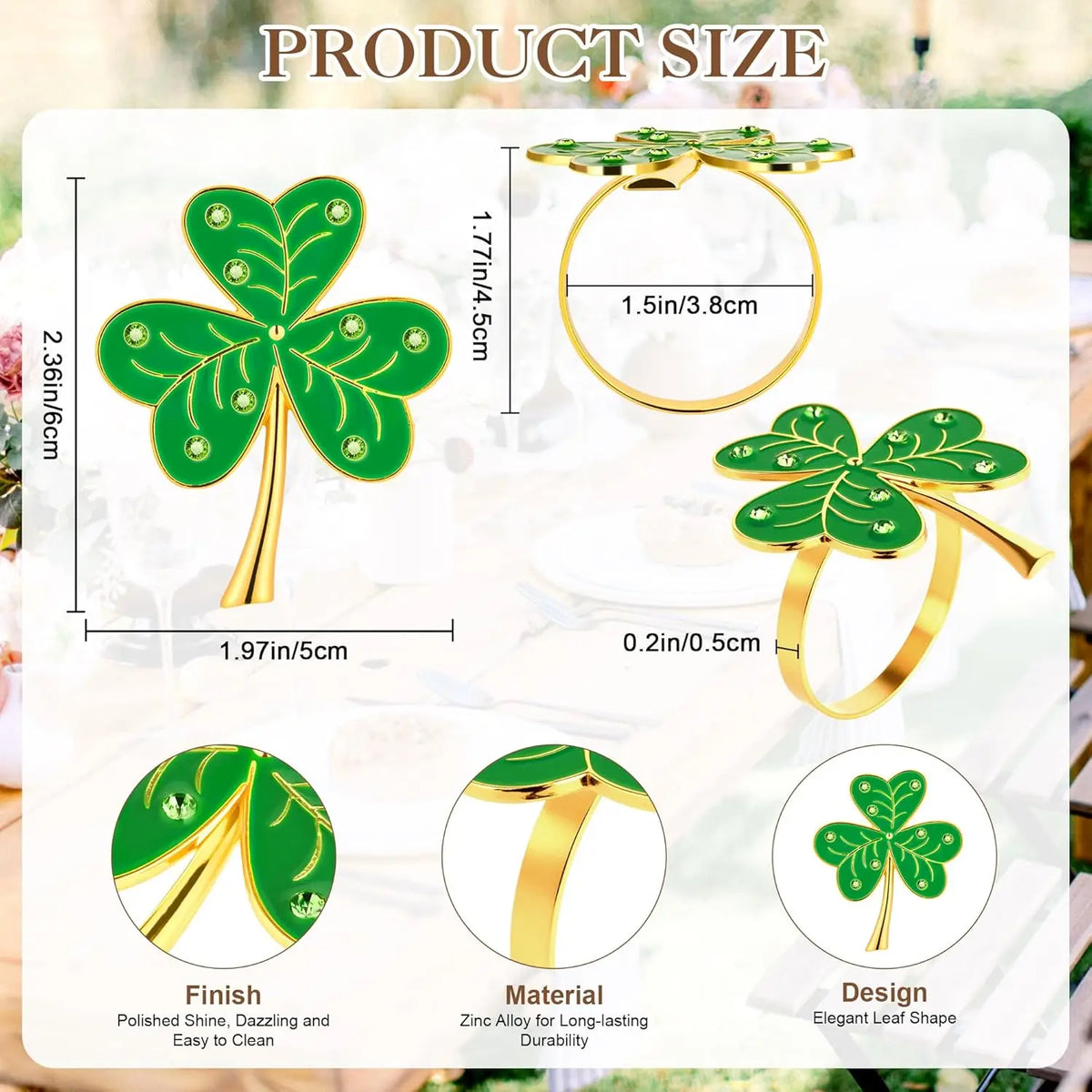 Lucky Clover Rhinestone Napkin Rings – Wedding Table Décor Napkin Rings PLUSH