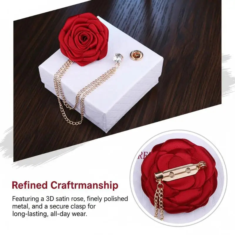 Handmade Groom Lapel Pin Cloth Rose Wedding Brooch & Tassel Wedding Lapel Pin PLUSH