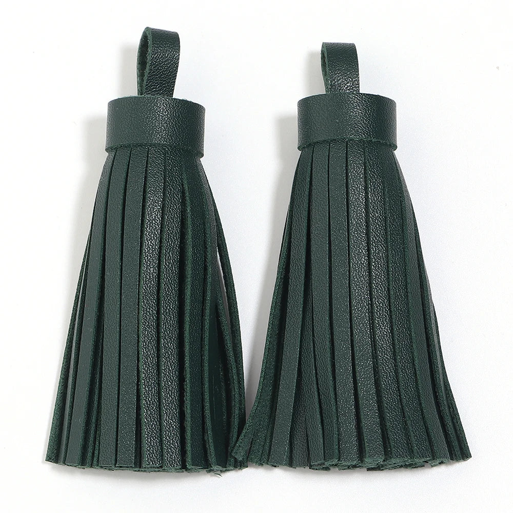 4pcs 9cm PU Leather Tassel Pendants – Bag Charm & DIY Jewelry Tassel Pendants PLUSH dark green