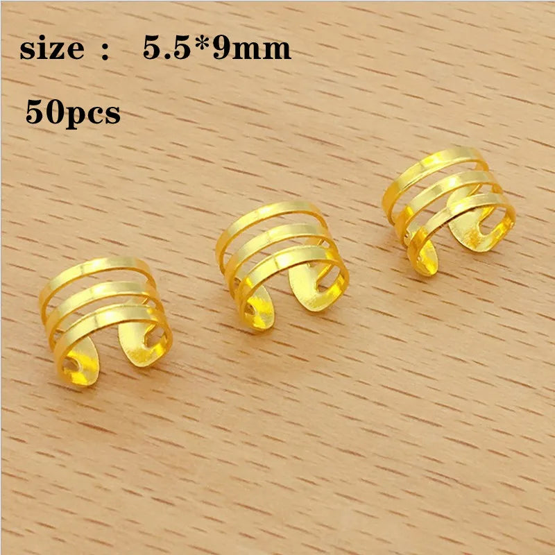 50pcs African Hair Rings Cuffs Dreadlock Bead Charms Gold Black Hair Cuff Beads PLUSH No.12