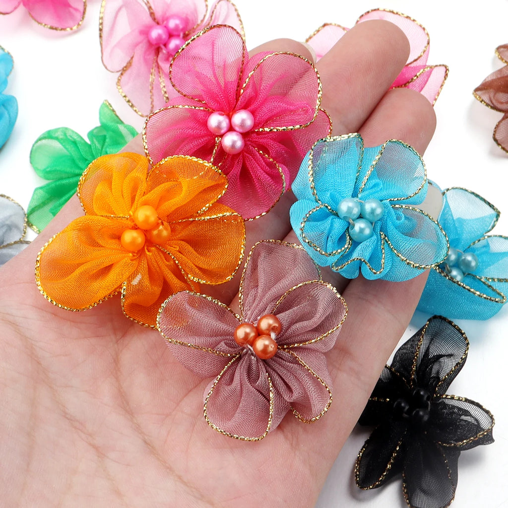 20pcs Chiffon Fabric Flowers – Colorful Blossom Craft Decor Fabric Craft Flowers PLUSH