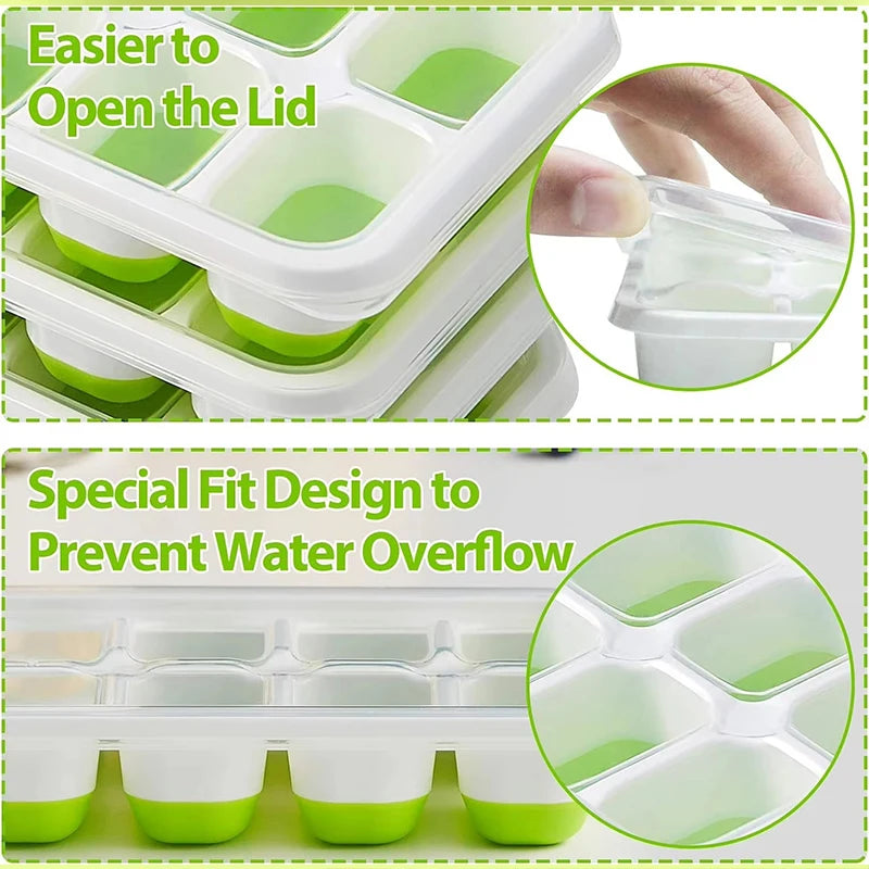 Silicone Ice Cube Tray with Lid – 14 Square Easy Release Mold Ice Cube Tray PLUSH