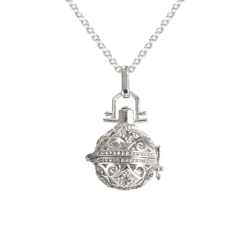 Angel Caller Harmony Ball Locket Pendant Necklace – Chime Bell Pendant Necklace PLUSH Silver
