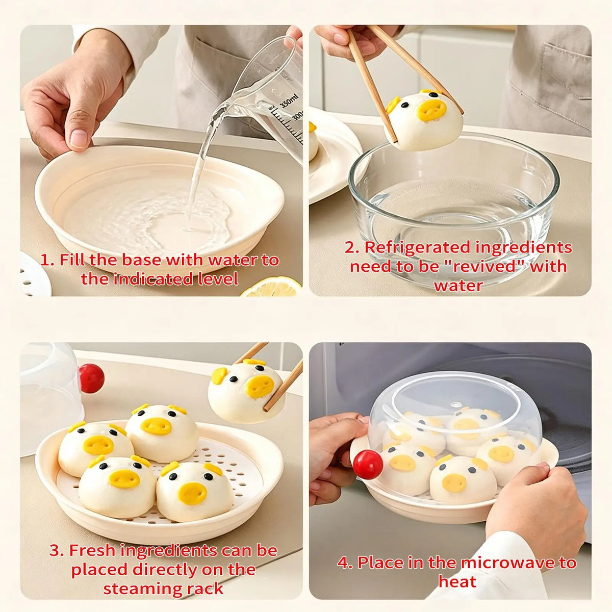 Microwave Steamer with Lid & Tray | Food Grade PP Rice Steamer Microwave Steamer PLUSH