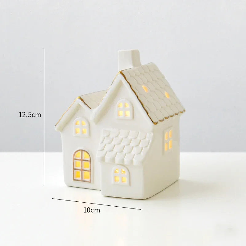 Light-Up Ceramic Christmas Village Buildings – Set of 3 Christmas Village Decor PLUSH Grand villa