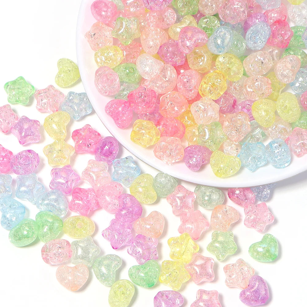 50pcs Ice Crack Heart & Star Acrylic Spacer Beads – DIY Jewelry Acrylic Spacer Beads PLUSH