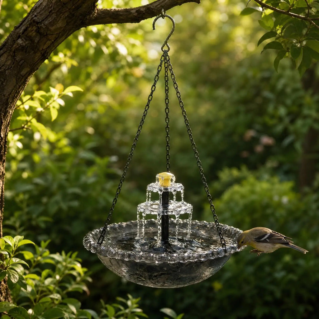Solar Hanging Glass Bird Bath Fountain – Two-Tier Water Spout Bird Bath Fountain PLUSH