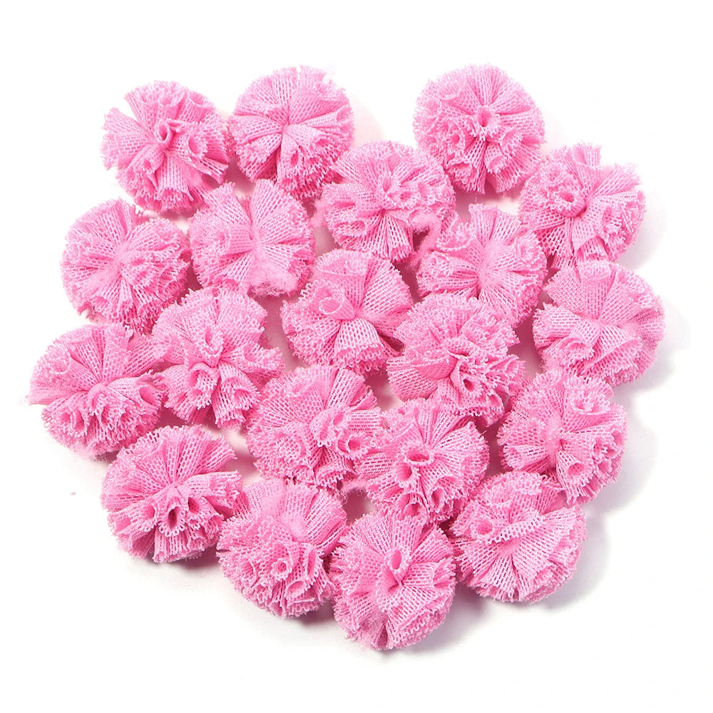 30pcs Tulle Flower Balls for DIY Hair Accessories & Crafts Craft Embellishments PLUSH deep pink