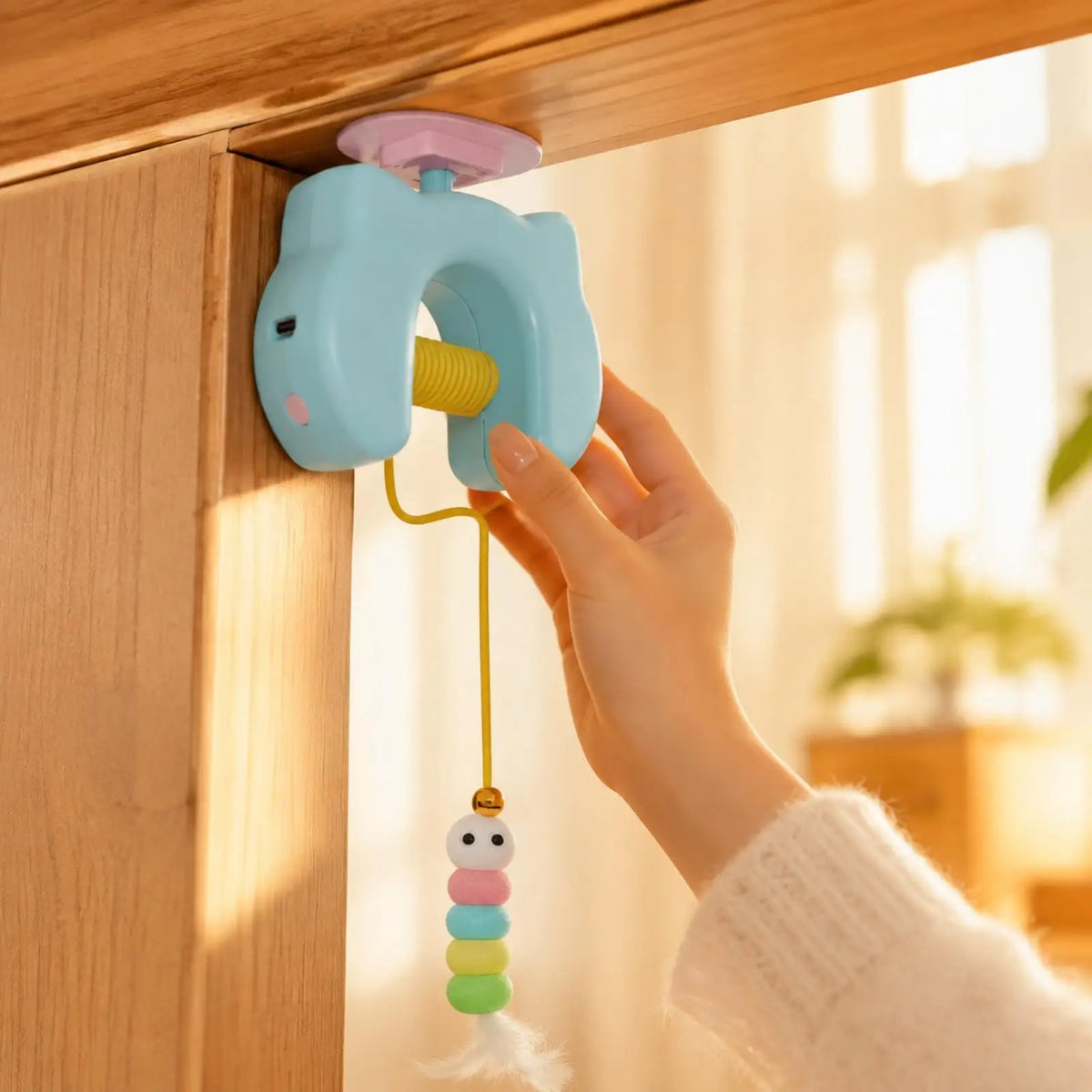 Retractable Auto Cat Feather Wand Toy – Rechargeable Teaser Interactive Cat Toy PLUSH