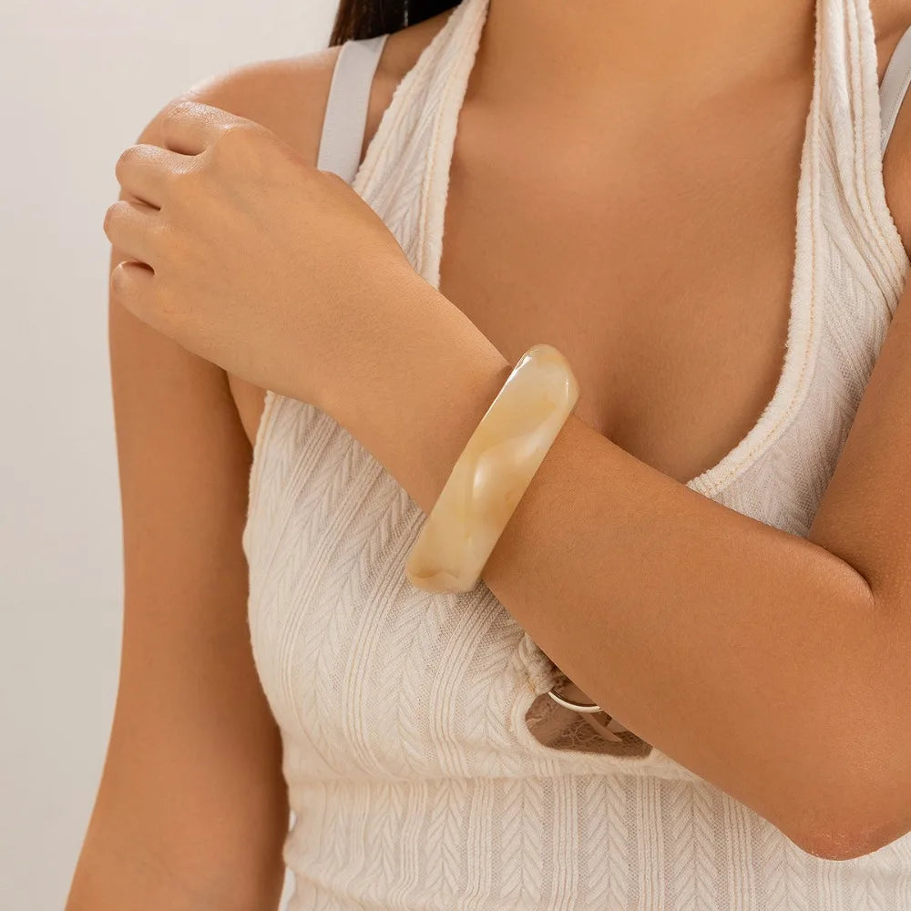 Vintage Chunky Acrylic Bangle – Bohemian Punk Wide Bracelet Acrylic Bangle Bracelet PLUSH Beige