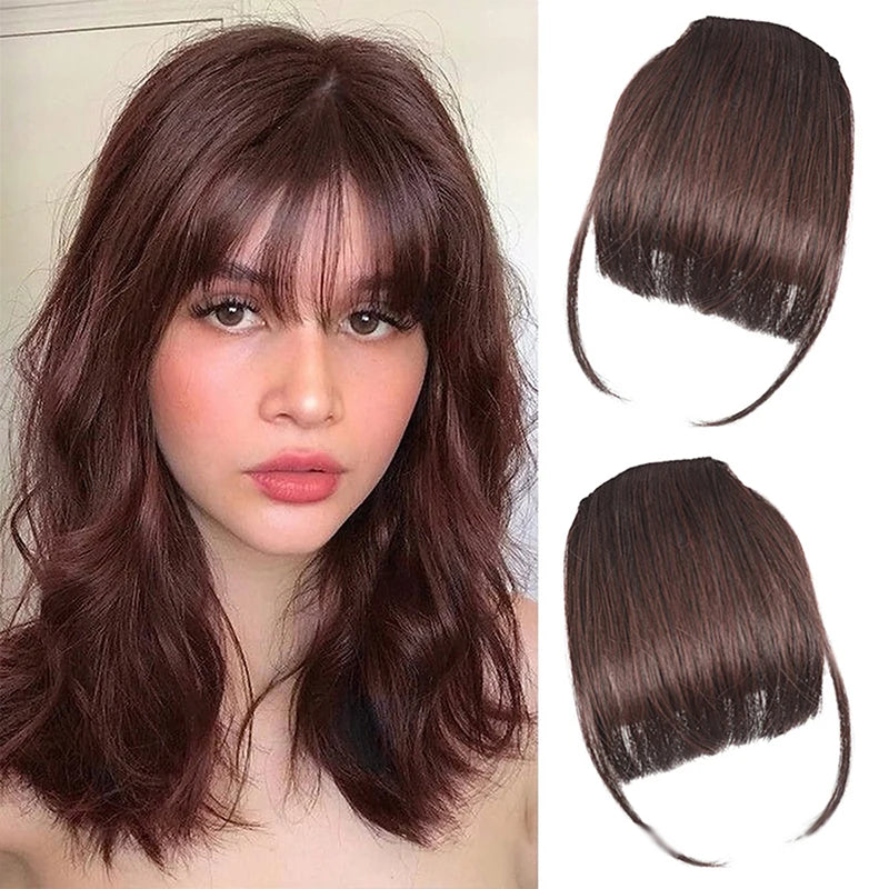 Clip-In Synthetic Air Bangs & Sideburns Hairpiece Black Brown Clip-In Hair Bangs PLUSH Dark brown 4