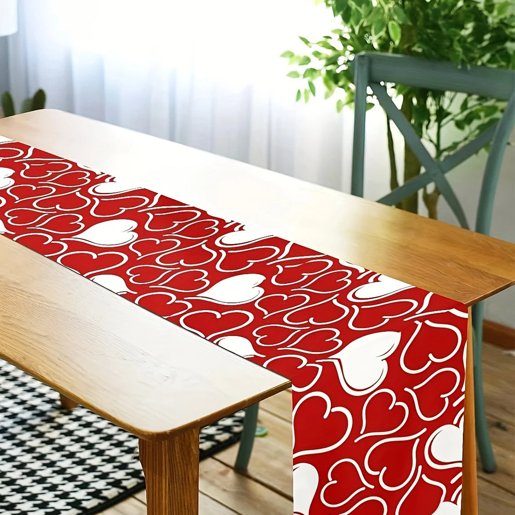 Valentine's Day Red Heart Tablecloth | Polyester Table Runner Table Runner PLUSH