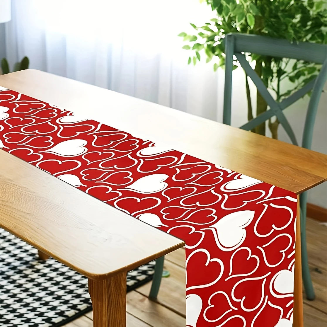 Valentine's Day Red Heart Tablecloth | Polyester Table Runner Table Runner PLUSH