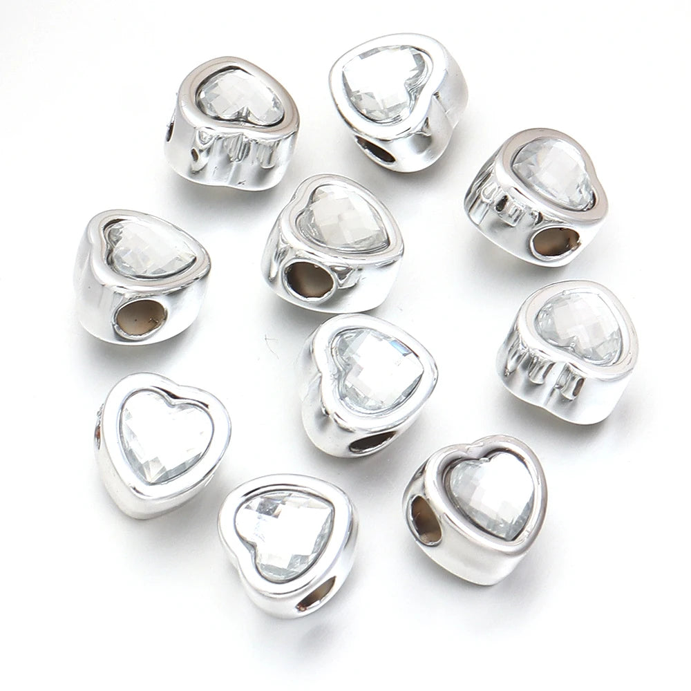 10pcs Rhinestone Heart Big Hole Spacer Beads – DIY Jewelry Jewelry Spacer Beads PLUSH white