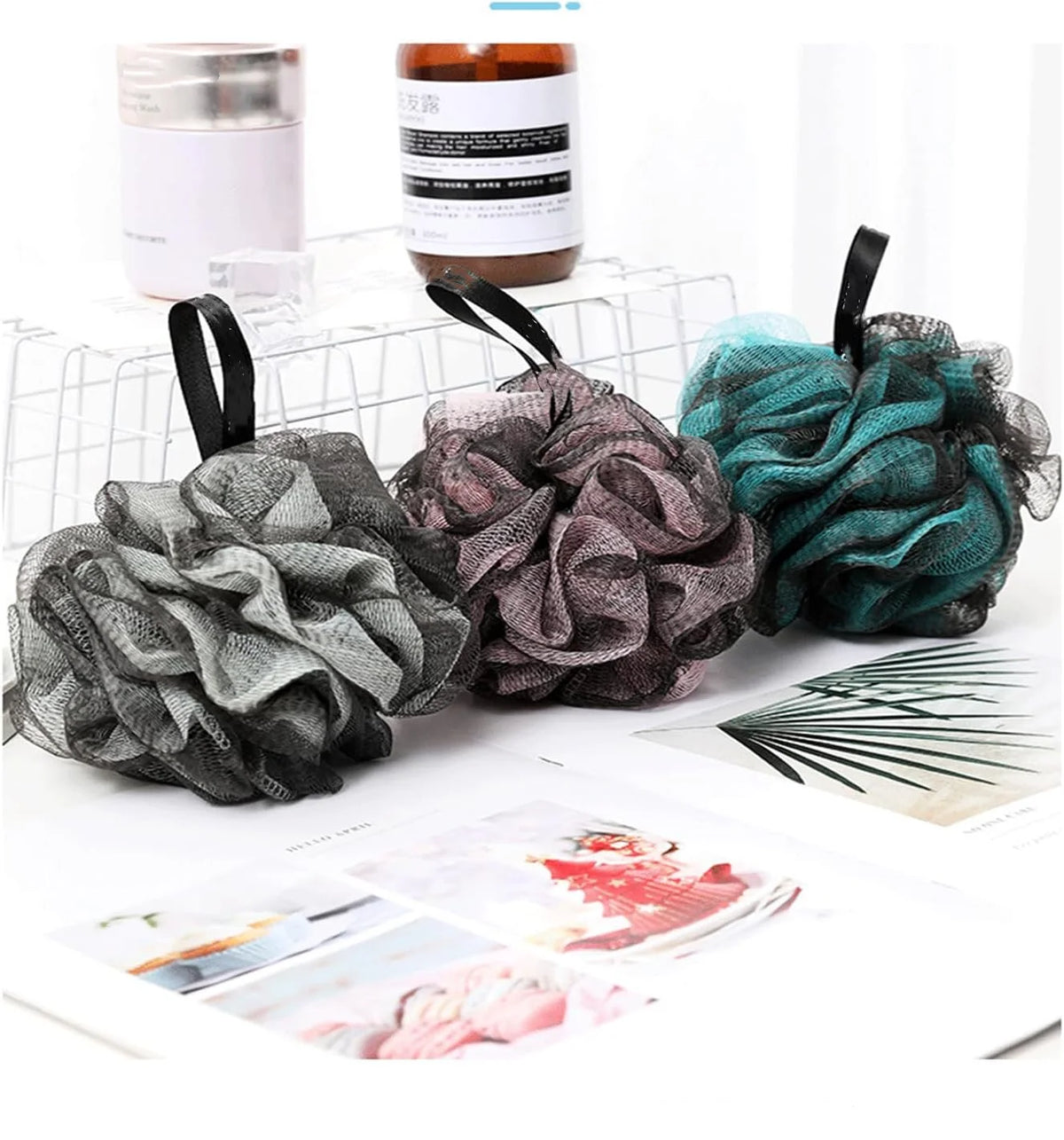 3-Pack Exfoliating Bath Sponge Scrubber Balls – Spa & Shower Bath Scrubber Set PLUSH