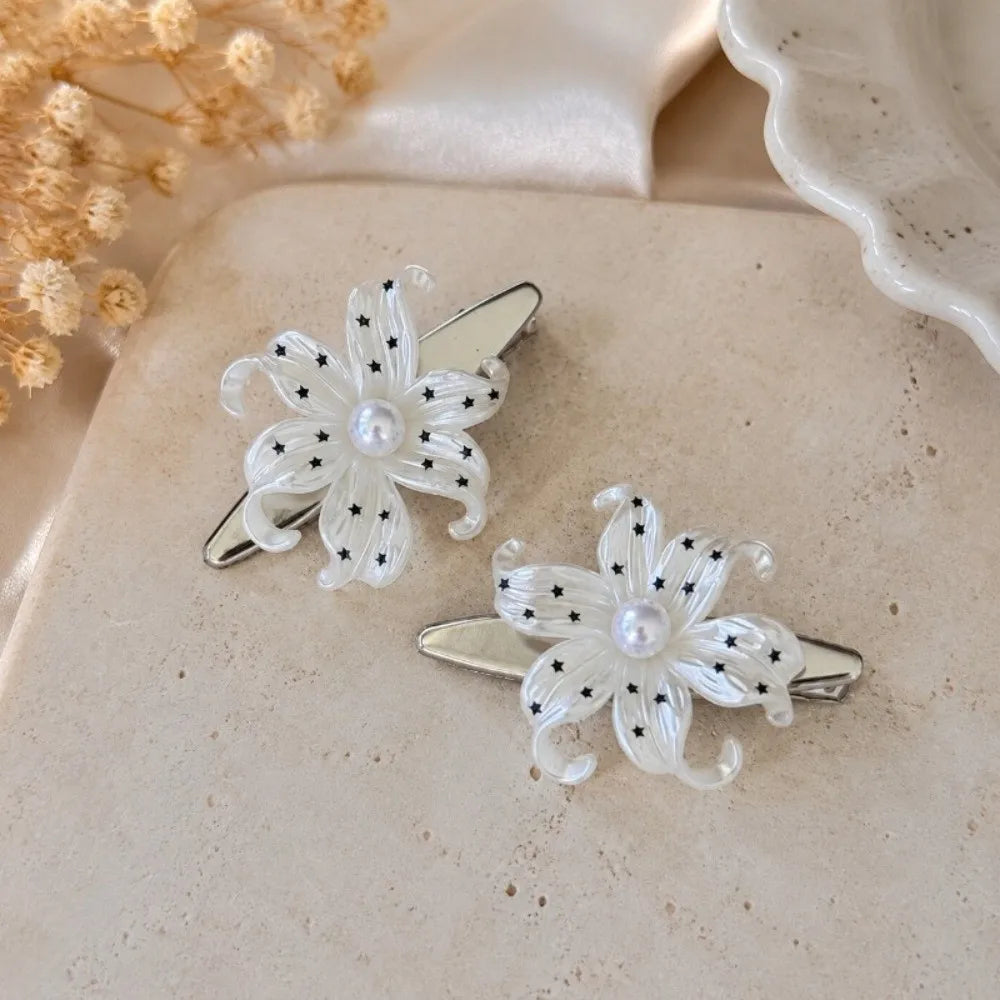 Beige Flower Hair Clips Pearl Star Print Korean Vintage Barrette Hair Clip Barrette PLUSH