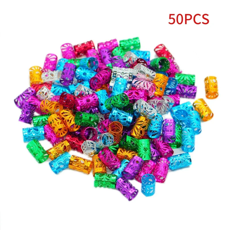 50/100pcs Metal Hair Braid Rings – Dreadlock Cuff Clips Hair Braid Rings PLUSH 50pcs Mixed Color