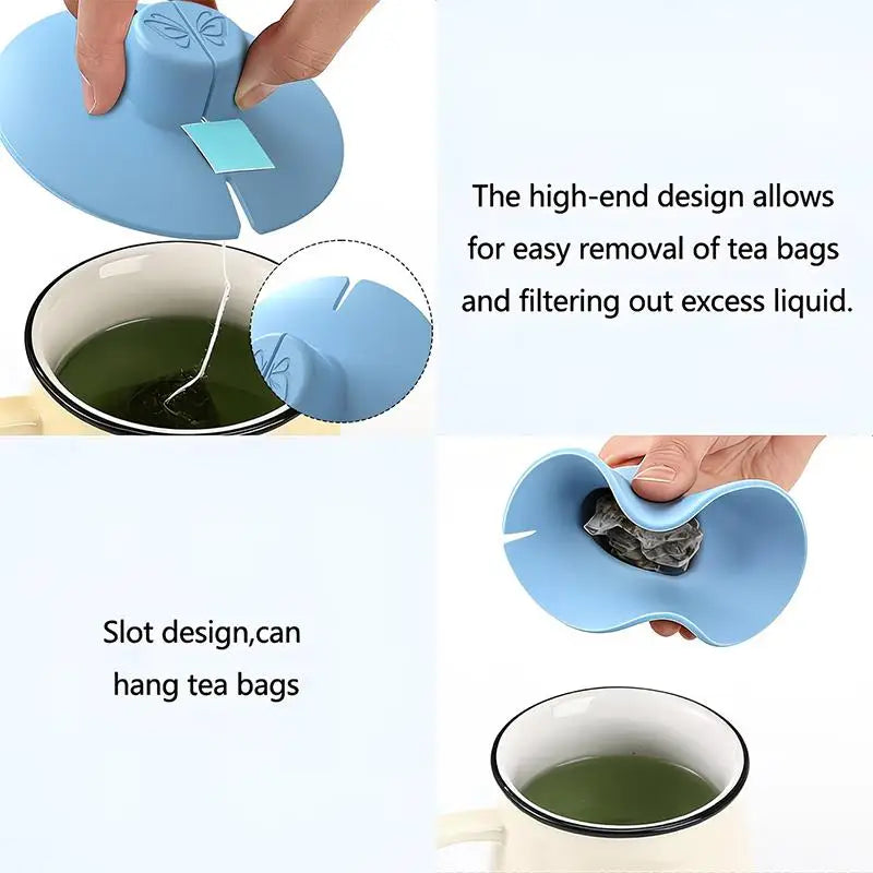Silicone Tea Bag Holder Squeezer & Mug Lid – Reusable Set Tea Bag Holder PLUSH
