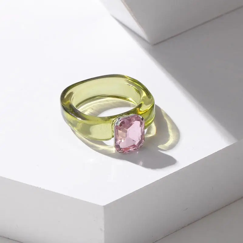 Women's Colorful Zircon Resin Ring – Trendy Sweet Style Resin Fashion Ring PLUSH one size A5