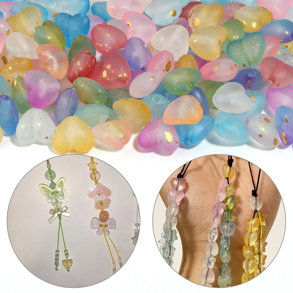 200pcs Matte Gradient Heart Acrylic Beads Gold Foil DIY Jewelry Acrylic Spacer Beads PLUSH