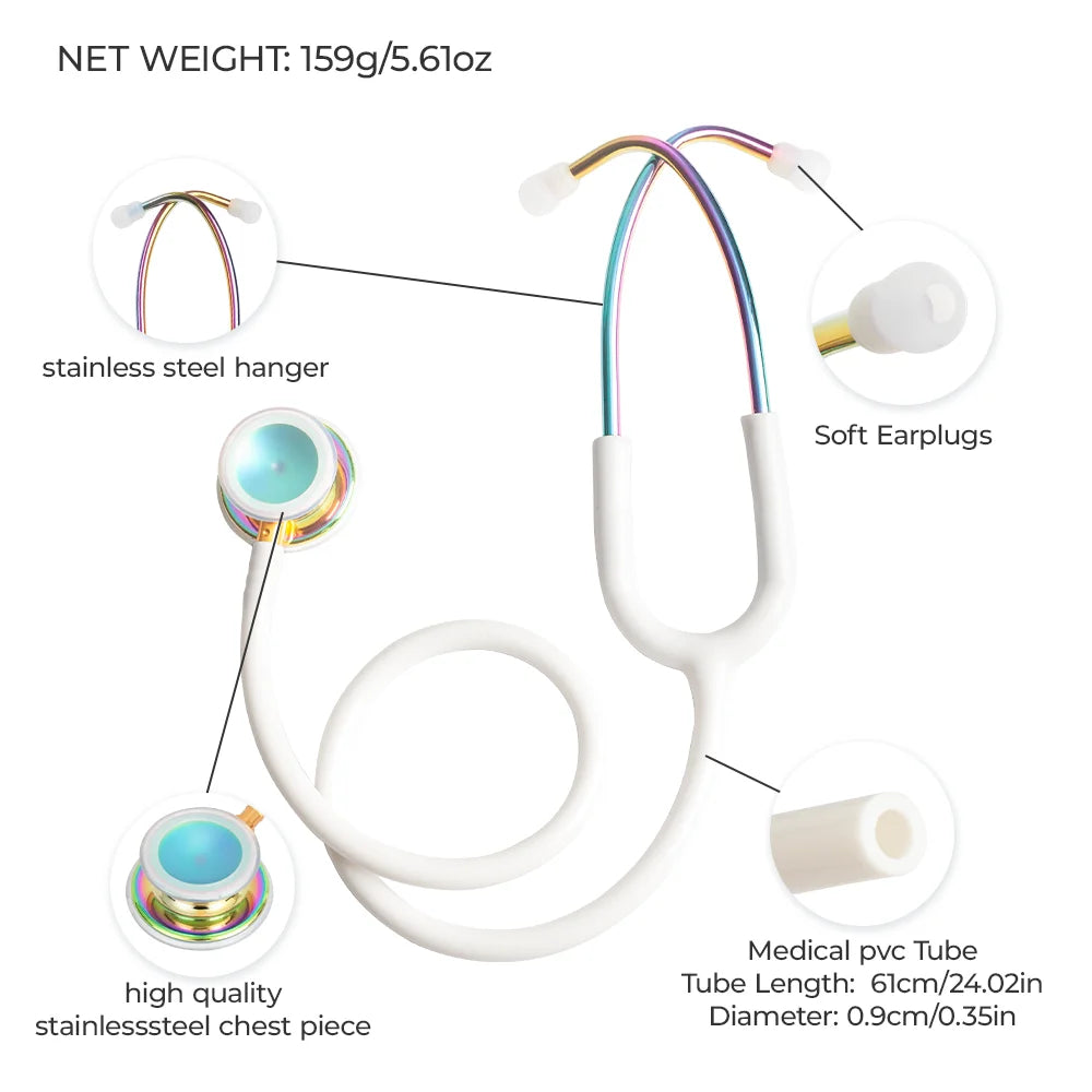 XceeFit Single Head Cardiology Stethoscope – Doctors & Nurses Medical Stethoscope PLUSH White-Rainbow United States