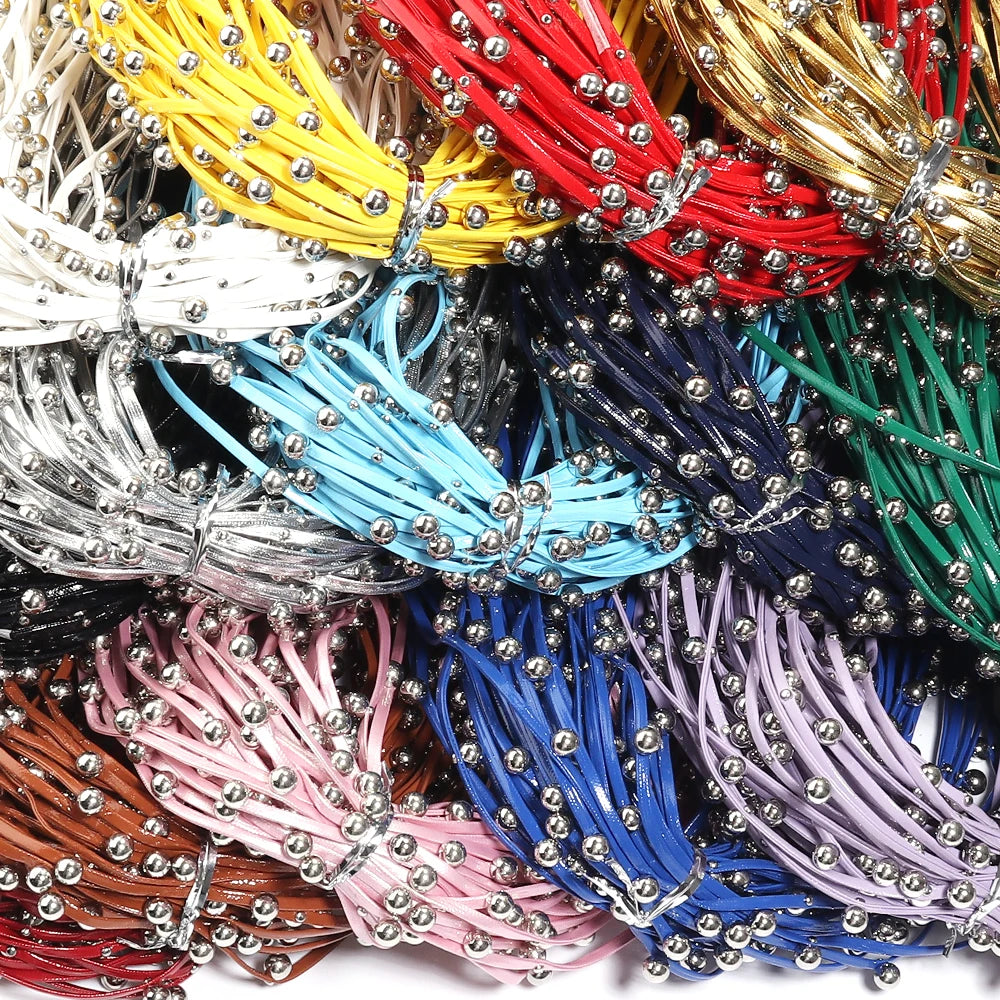 5 Yards Studded PU Leather Cord with Metal Ball Beads – DIY Leather Jewelry Cord PLUSH