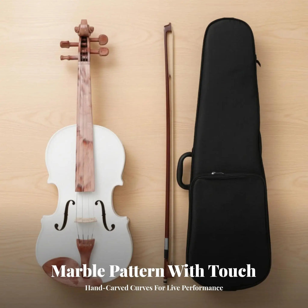 Hand-Carved 4/4 Violin – Marble-Pattern Glossy Finish & Case Full-Size Violin PLUSH