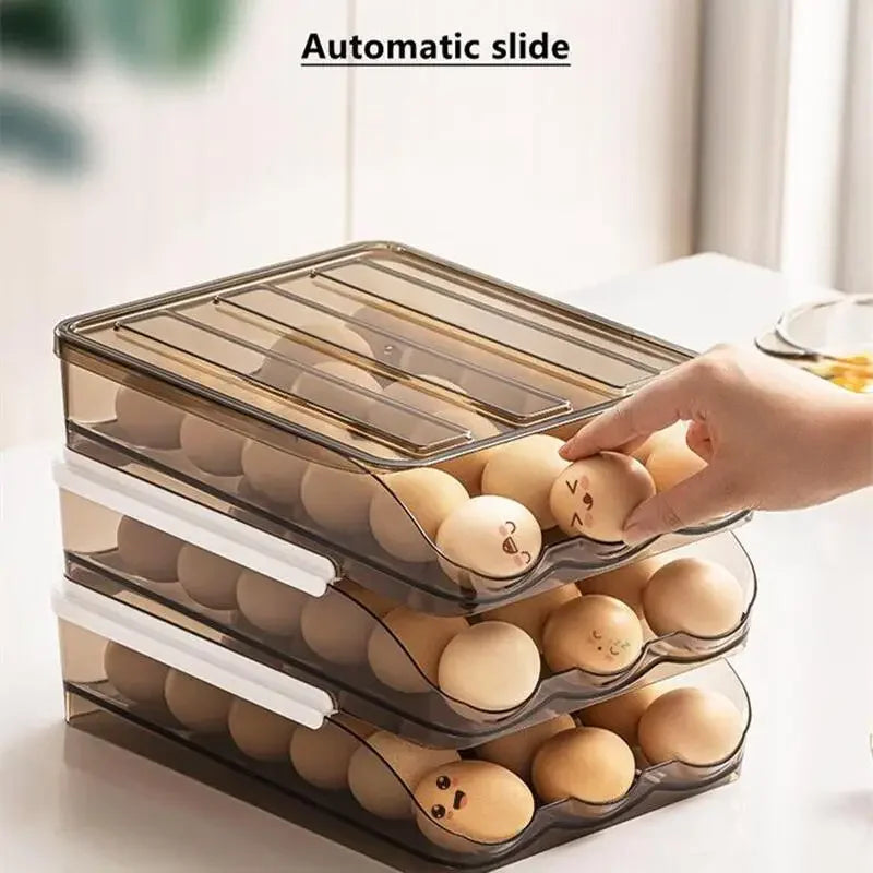 Automatic Slide Egg Organizer – 54-Egg Fridge Storage Box Egg Storage Organizer PLUSH