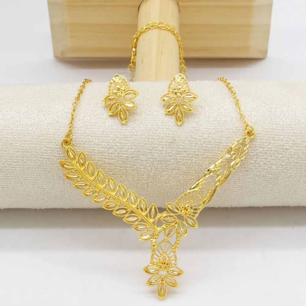 Vintage Gold Flower Jewelry Set – Necklace & Stud Earrings Jewelry Set PLUSH Style B
