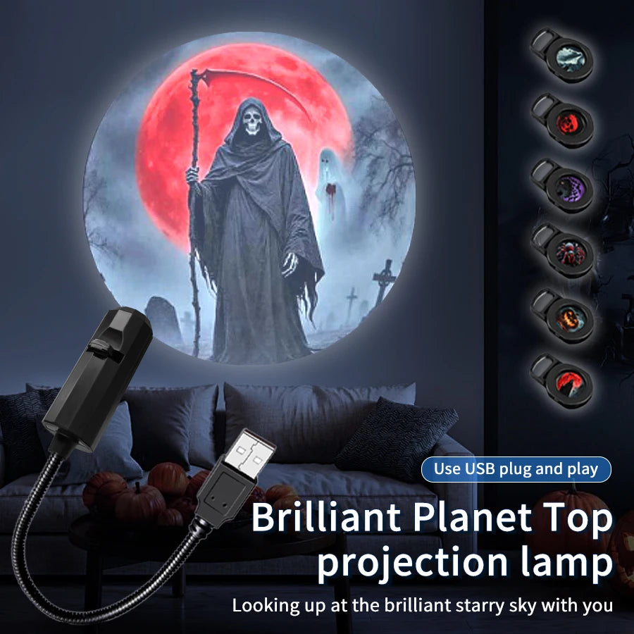 LED Halloween Moon USB Projector Night Light | Mood Lamp Projector Night Light PLUSH
