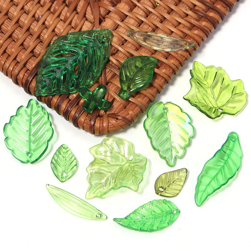 Green Leaf Acrylic Spacer Beads 50-200pcs | DIY Jewelry Making Acrylic Spacer Beads PLUSH