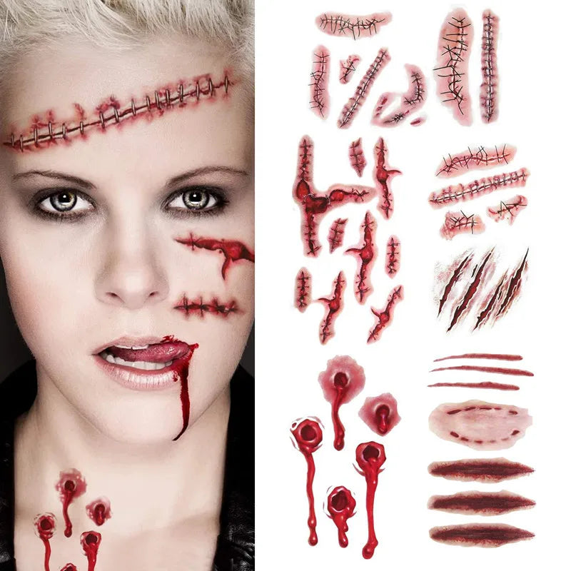 Halloween Temporary Tattoo Sticker – Realistic Stitched Wound FX Temporary Tattoo Sticker PLUSH